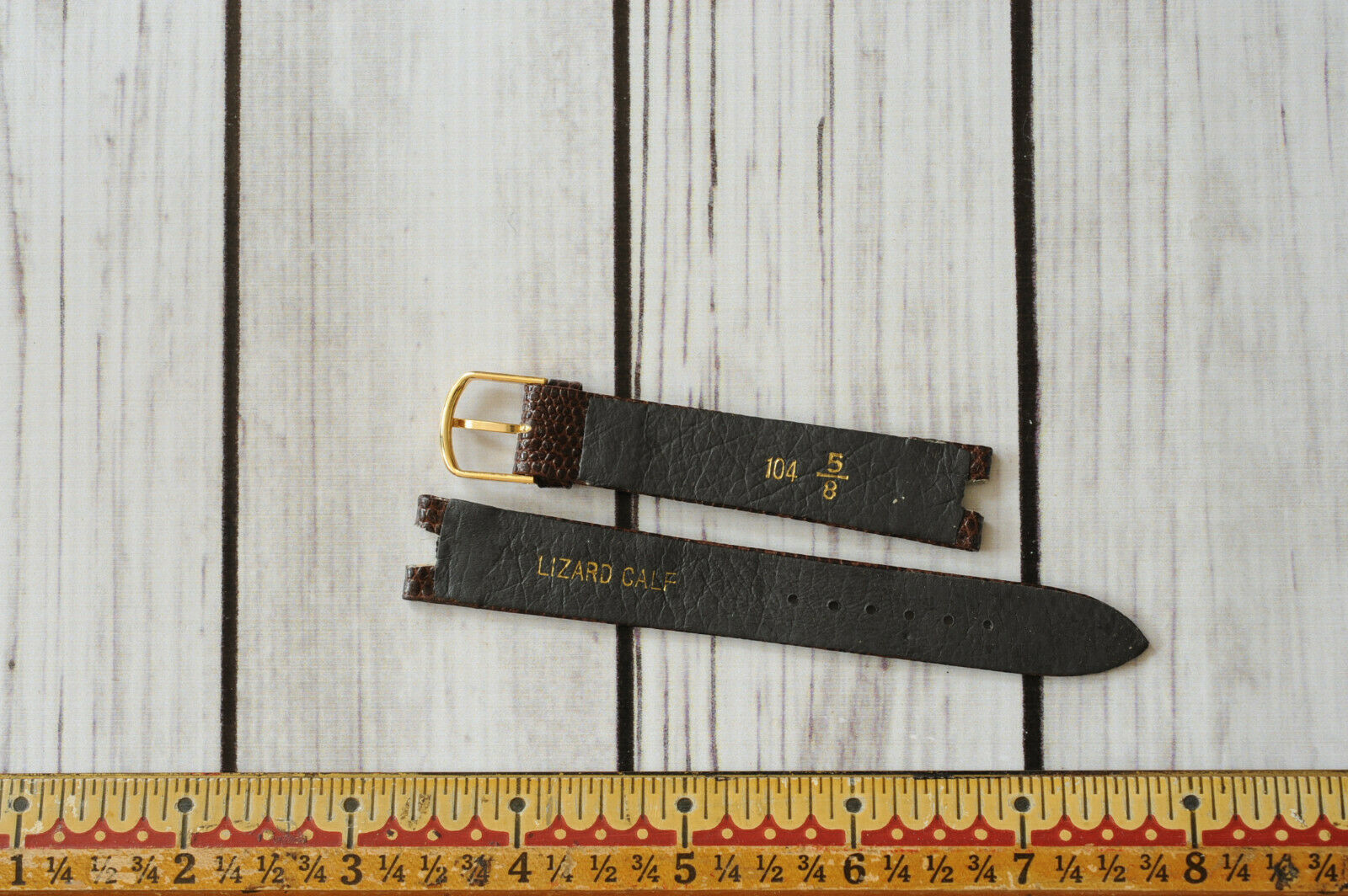 Primary image for vintage Speidel lizard calf skin leather watch band strap dark brown reptile 104