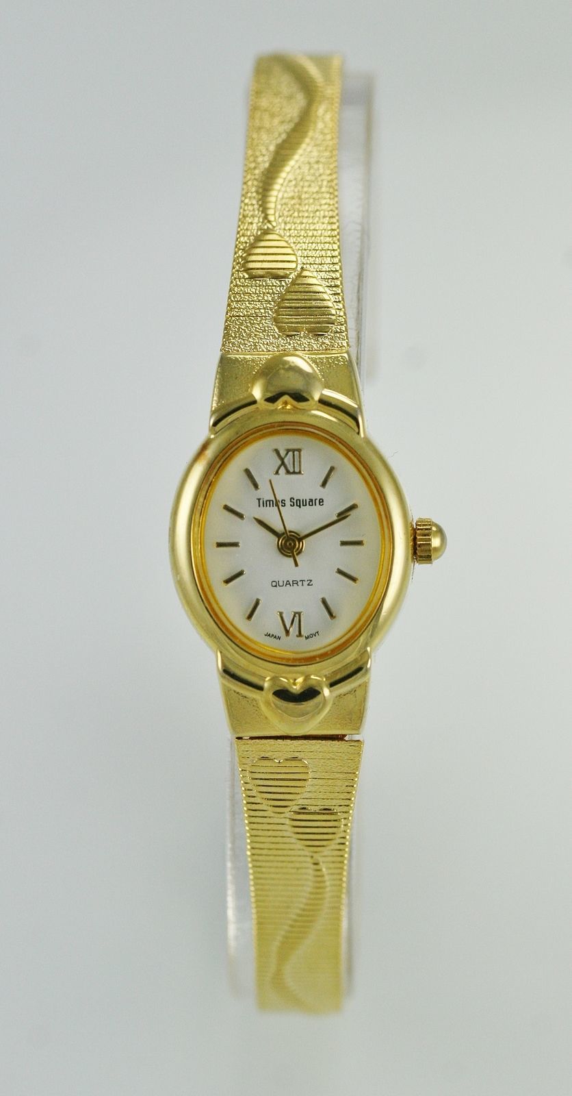 Times Square Women's White Dial Gold Case Band Quartz Watch - Wristwatches