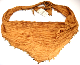 Coldwater Creek Tan Gypsy Crinkle Scarf Silk Sequins Boho Triangular - $17.81