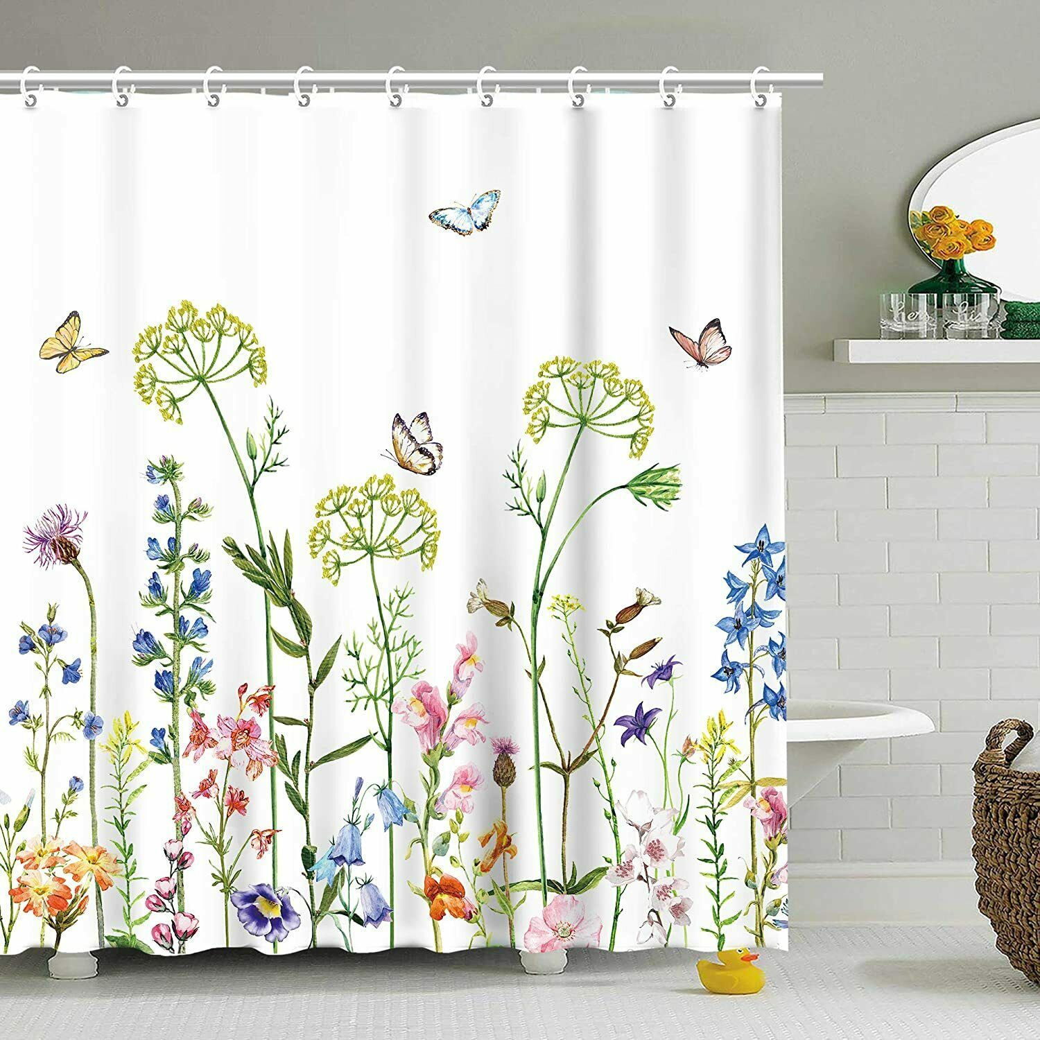 Rainbow Floral Butterfly Gorgeous French Country Fabric Shower Curtain     57 