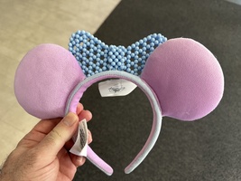 Disney Parks Pink with Blue Beaded Minnie Mouse Ears Headband NEW image 2