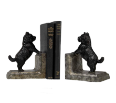 Terrier Dog Bookend Set 6.3" High Black Color Poly Stone Library Books Read