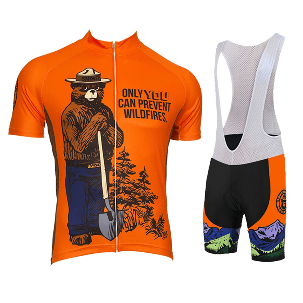 Smokey Bear Prevent Wildfires Retro Cycling Jersey Bib Short Kit