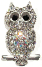 Owl Pin Brooch Clear Aurora Borealis Crystal Perched On A Branch Bird Jewelry - £18.66 GBP