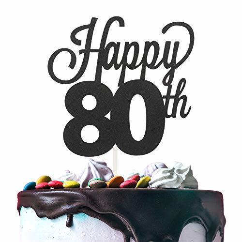 80th Happy Birthday Cake Topper Premium Double Sided Black Glitter ...