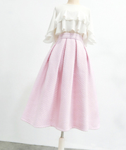 Women Winter PINK Midi Pleated Skirt Woolen Pink Pleated Party Skirt Plus Size  image 2