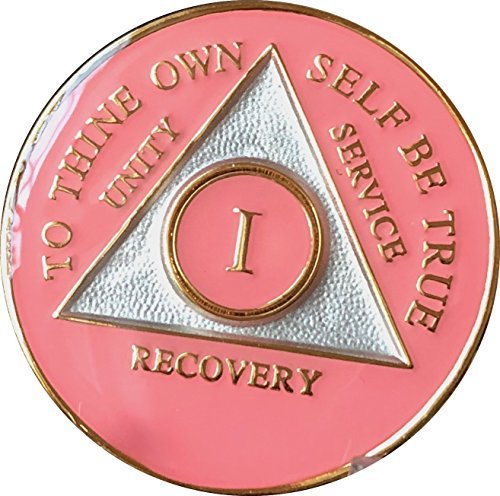 1 Year Pink Tri-Plate Alcoholics Anonymous Medallion- AA Sobriety Chip