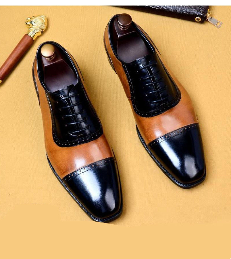 NEW Handmade Black Tan Color Leather Shoes, Men's Cap Toe Lace Up Formal New Sho