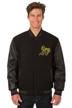 MLB Oakland Athletics Wool &amp; Leather Reversible Jacket with 2 Front Logos  - $219.99