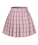 Girl's School Uniform Plaid Pleated Costumes Skirts (M, Pink Mixed White) - $19.79