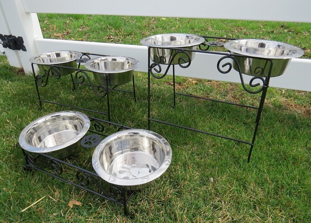 Wrought Iron DOG CAT FEEDER Metal Elevated Pet Food Water Bowl Stand Dishes, Feeders & Fountains