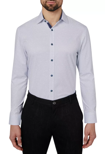 Society of Threads WHITE Men's Slim-Fit Dot-Print Dress Shirt, US Large