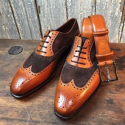 brown two tone wingtip shoes
