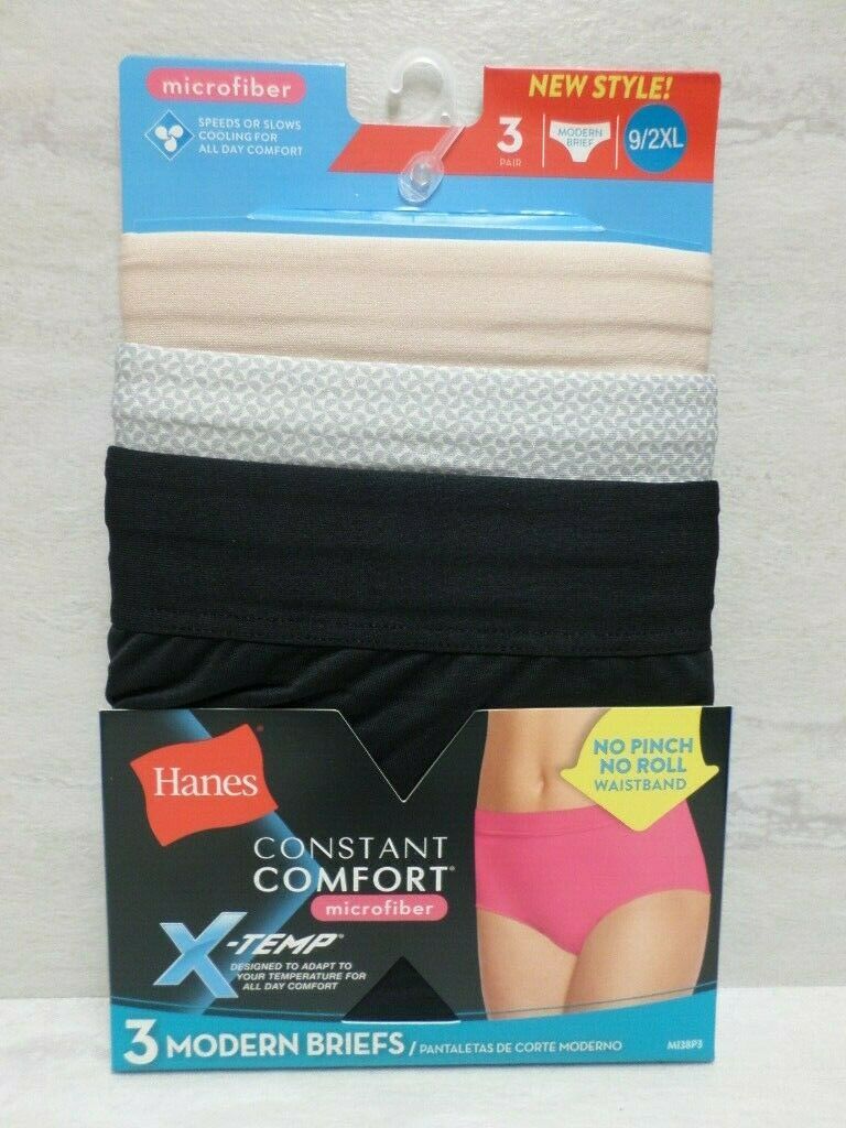 Hanes 3x Women X-Temp Constant Comfort Microfiber Modern Brief Black/Beige 9/2XL