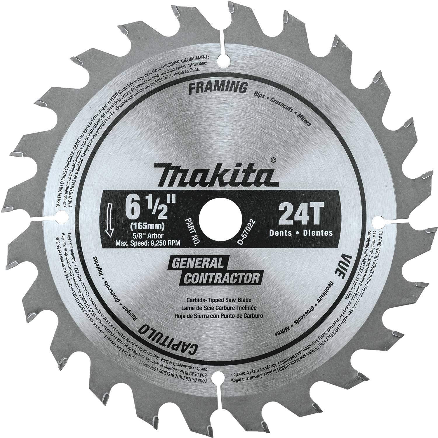 Makita D-67022 6-1/2 24T Carbide-Tipped Circular Saw Blade, General Purpose
