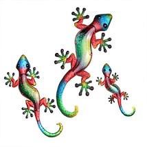 Lizard Gecko Wall Plaques Set of 3 Metal 3 Sizes Colorful Reptile Tropical Hang