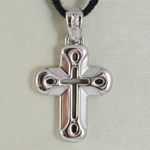 18K WHITE GOLD CROSS VERY SHINY AND LUSTER,  PERFORATED MADE IN ITALY 0.91 IN image 1