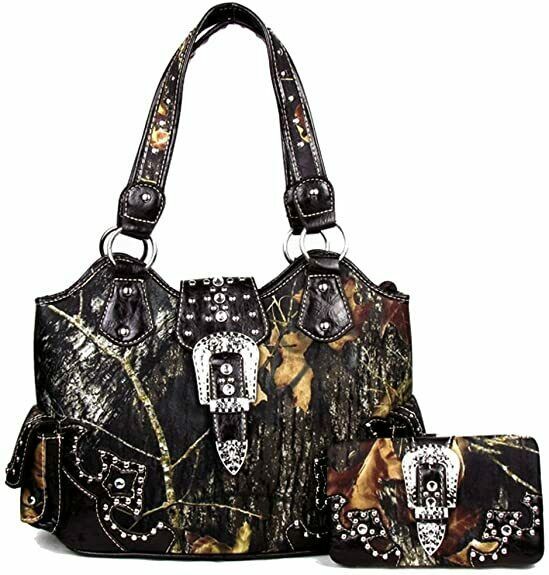 Cowgirl Large Western Concealed Carry Weapon Purse Camo Belt Buckle handbag set