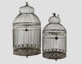 Bird Cage Planter Candle Holders Set of 2 XLarge Metal Vintage Look 25" 28" High image 2