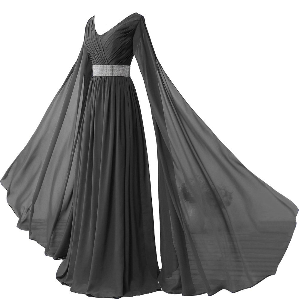 V Neck Long Sleeves Chiffon Formal Prom Vintage Evening Dresses Plus ...