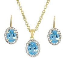 2 Carat Blue Topaz Tiny Diamond Leverback Earrings Matching 1ct Pendant ... - $90.35