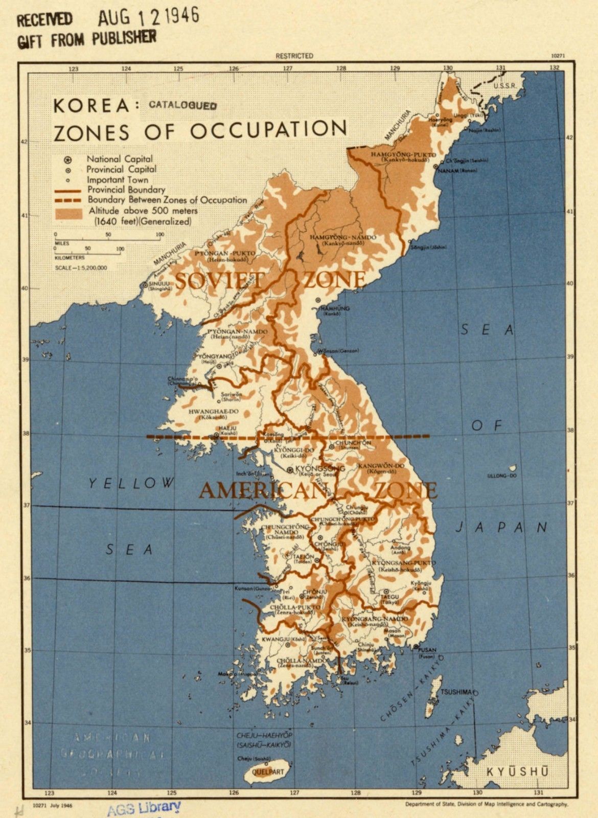 1946 Korea Zones of occupation 1946 CIA declassified map World War 2