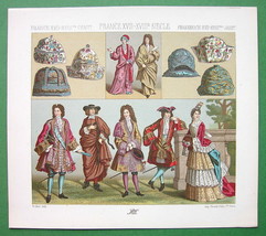 FRANCE Royalty Fashion 17th 18th Century - COLOR Antiqe Print  A. RACINET - $13.05