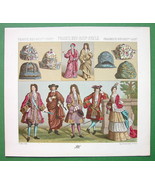 FRANCE Royalty Fashion 17th 18th Century - COLOR Antiqe Print  A. RACINET - $13.05