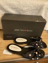 Bruno Magli Black & Beige Polka Dots Slippers Silk / Leather Bow Sandals Size 6 - $53.22