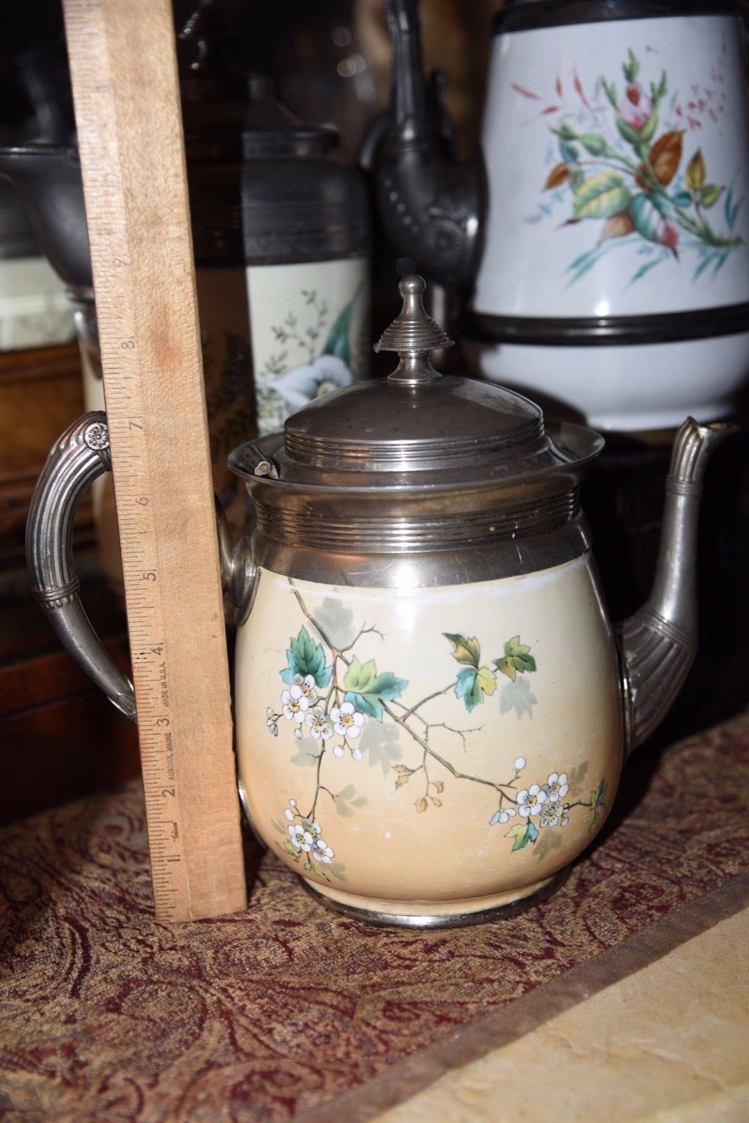 Antique EARLY 1800's Pewter Graniteware Enamel TEAPOT COFFEE POT HAND