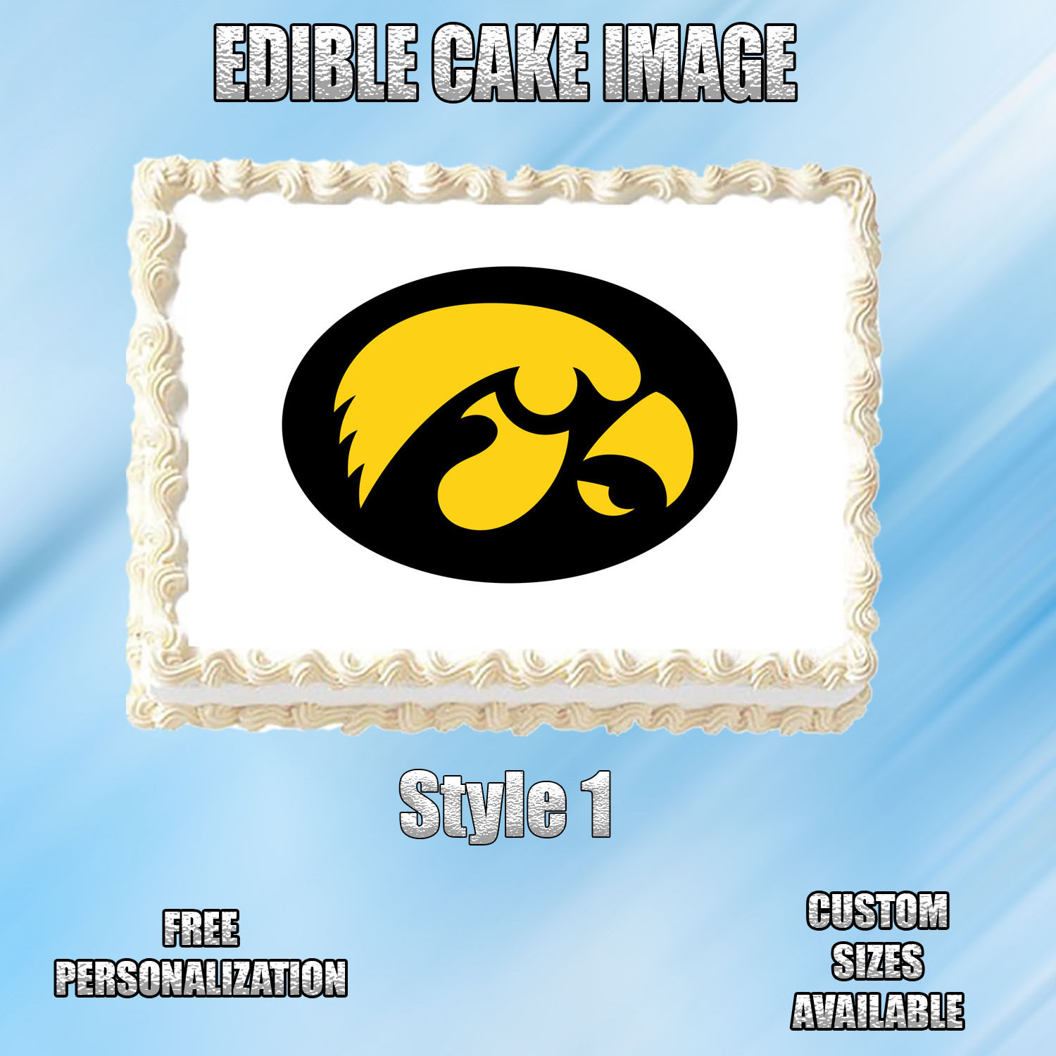 Iowa Hawkeyes  Edible Image Topper Cupcake Frosting 1/4 Sheet 8.5 x 11