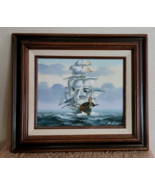 AMOS CARR Ship Sailing At Sea Original Oil On Canvas Vintage Painting - $99.00