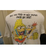 Vtg 90&#39;s White Cartoon Beer Made Women Laid Drinking Party T-shirt  Adul... - $24.70
