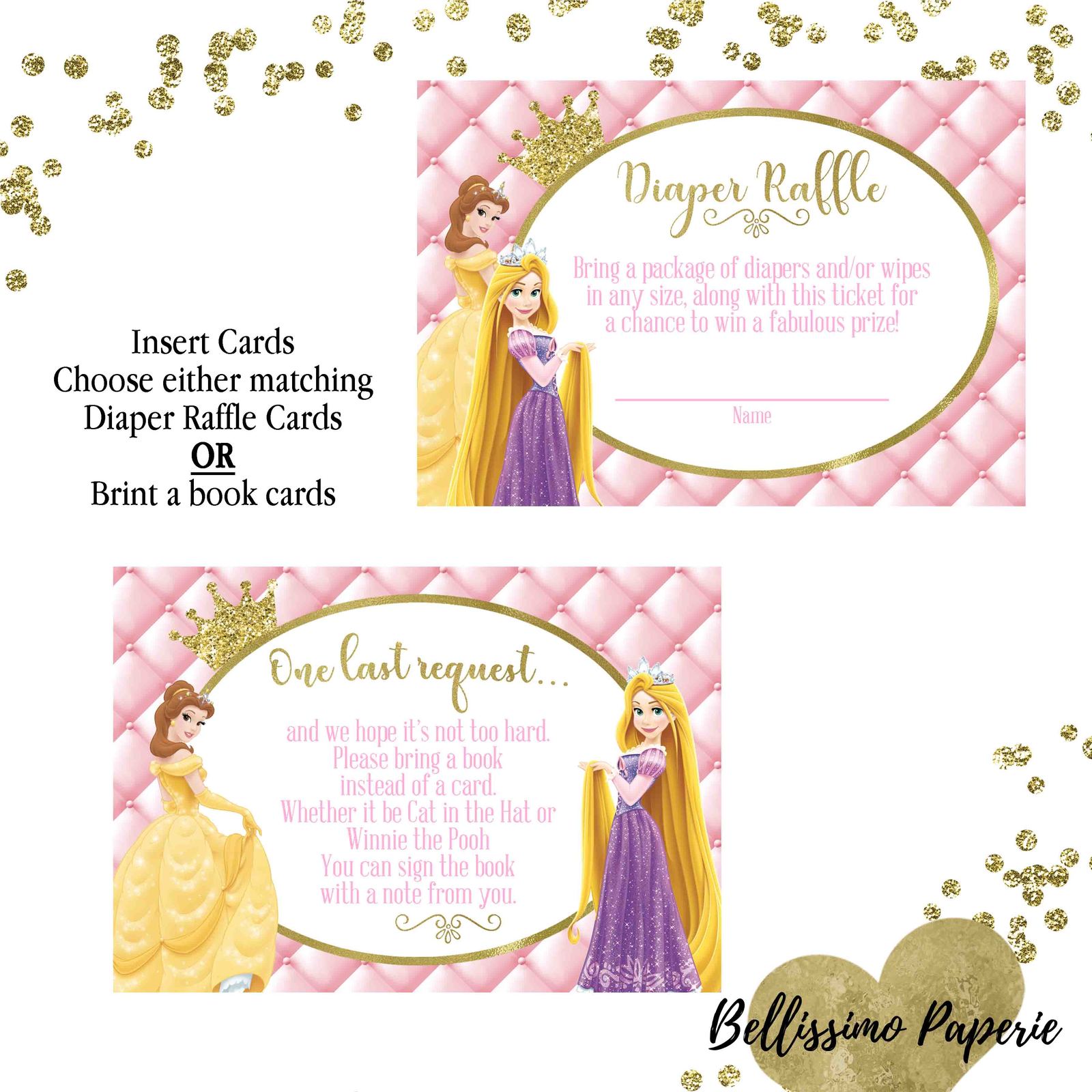 Princess Baby Shower Invitation Set thank you diaper raffle Disney