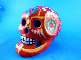 Day Of The Dead Talavera Hand Painted Clay Pottery Faux Skull 3.25 X 4 X 3&quot; - $15.83
