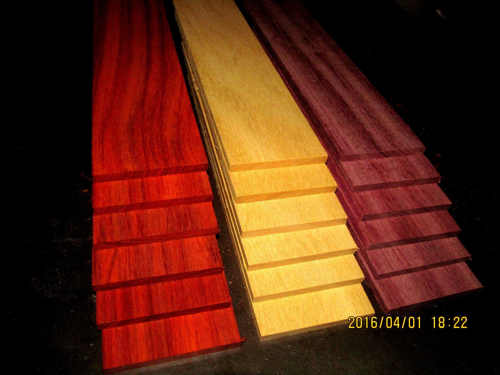 15 PIECES THIN EXOTIC BLOODWOOD, PURPLEHEART, YELLOWHEART WOOD 12" X 3" X 1/8" Woodworking Lumber