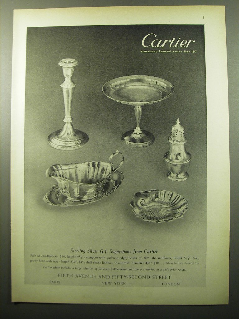 1950 Cartier Advertisement - Candlesticks, compote, muffineer, gravy ...