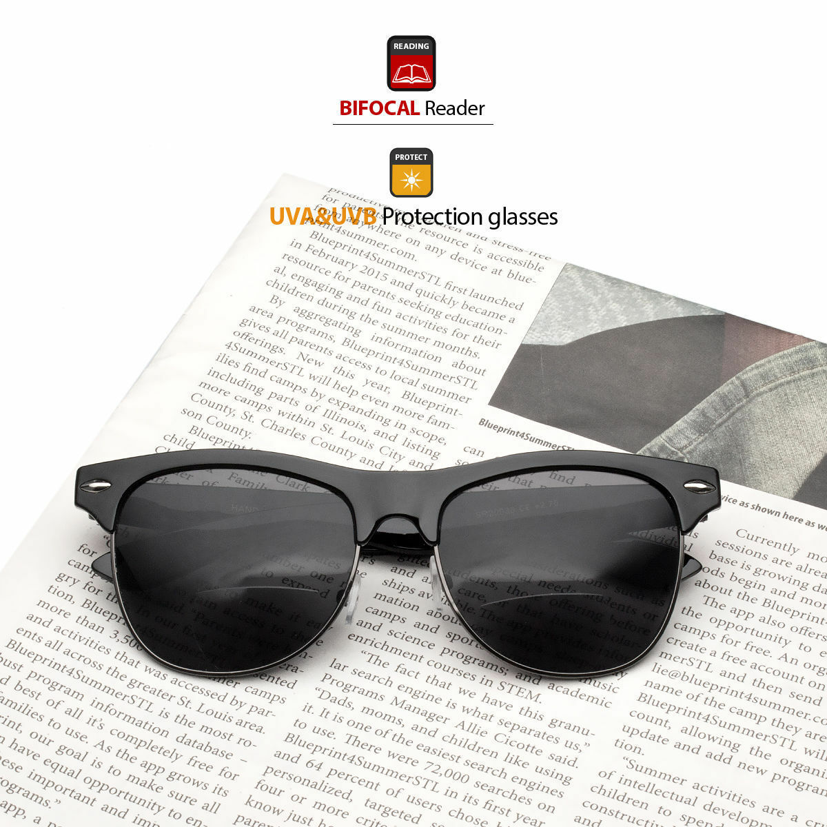 Premium Wayfarer Bifocal Regular Temple Sun Reader