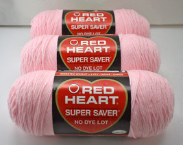 Red Heart Super Saver Medium Weight Acrylic Yarn - 3 Skeins Baby Pink #724 - $23.70