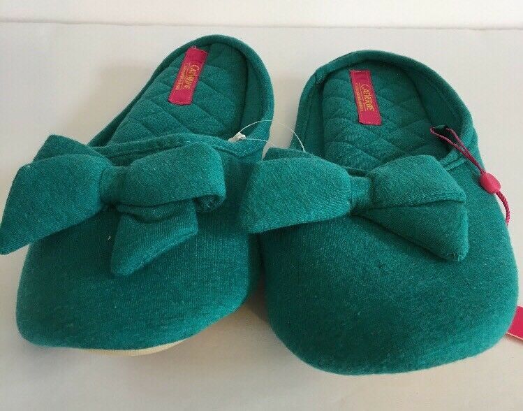 Women's Slippers House Catherine Malandrino Size9-10 LG Teal W Bow Tie-SHIP N 24