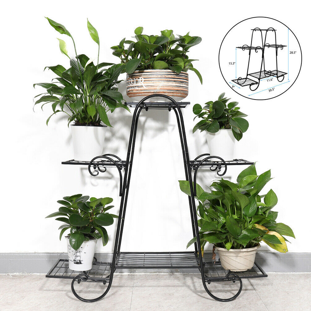 6Tier Metal Flower Pot Plant Stand Balcony Floorstanding Multilayer