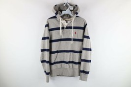 Ralph Lauren Mens Small Color Block Striped Rugby Polo Hoodie Sweatshirt Gray - $64.30