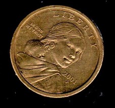 One Dollar US Liberty Sacagawea Gold Color Coin. 2001 P - U S Coin - $2.45