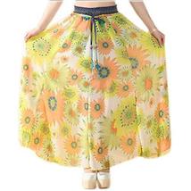 [Lovely Sunflower] Printing Bohemian Chiffon Full Skirt Maxi Long Skirt,Asain M 