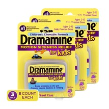 Dramamine Chewable Motion Sickness Relief for Kids, Grape, 8 Count, 3 Pa... - $39.59