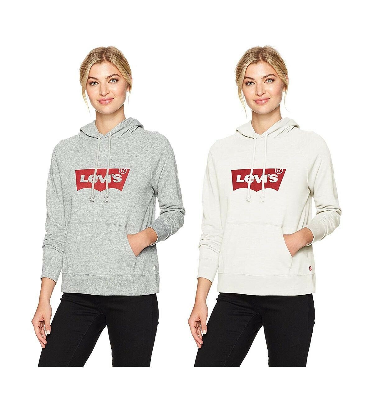 NWT Women's LEVI'S Classic Logo Sleeve Hoodie Pull Over White Grey 359370003