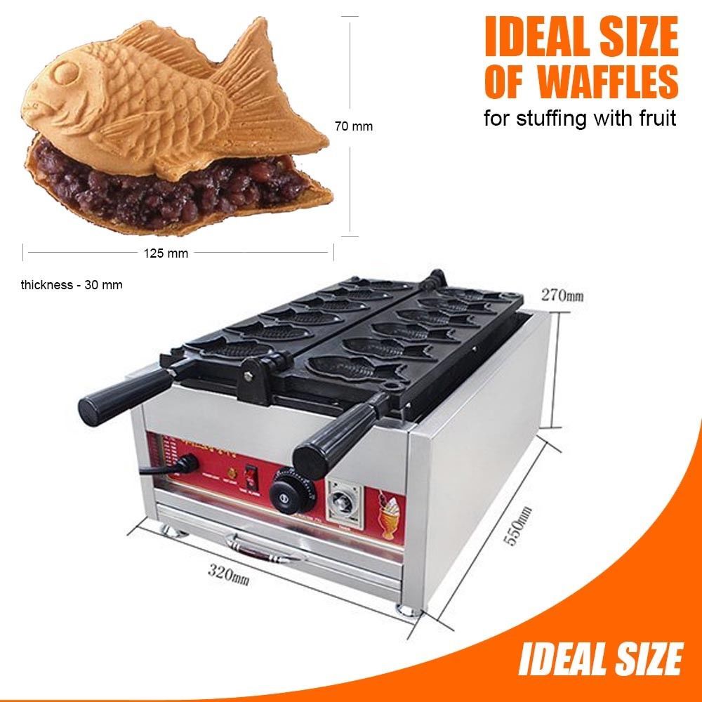 Taiyaki Fish Waffle Maker 110V ALDKitchen 6 pcs Commercial Use Jam or