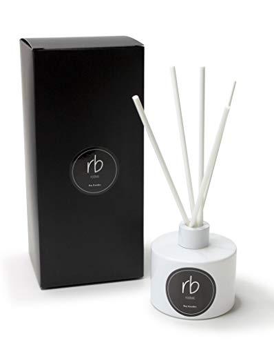 rosbas, Palo Santo Scented Reed Diffuser Set, White Glossy Glass Bottle in a Bla