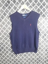 Polo Ralph Lauren 100% Cotton Sweater Vest Mens Size Large Navy Blue Vintage - $16.71