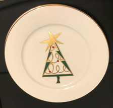 Pier 1 Porcelain Christmas Tree Set / 4 Salad Plates Green Retired Pattern - $16.70